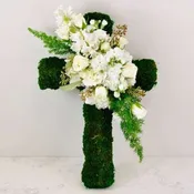 16″ Moss Cross with Flowers