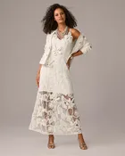 3D Floral Crochet Embellished Maxi Dress Off White