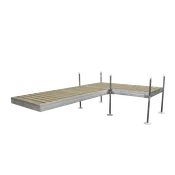 12' L-Shaped Boat Dock System with Aluminum Frame and Tan Composite Decking