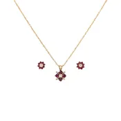 13K Gold Red Spinel & Diamond Necklace & Earrings Set