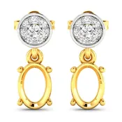 0.11 Carat Genuine White Diamond 14K Yellow Gold Semi Mount Earrings - holds 7x5mm Oval Gemstones