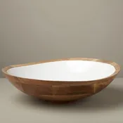 Be Home Madras Mango Wood & White Enamel Oversized Salad Serving Bowl