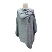 Solid Natural Cashmere side Neck Poncho with Thread Embroidery