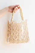 Dipped Shop White Wooden Beaded Purse