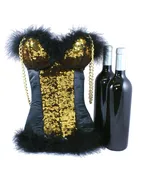 Corset Double Wine Tote in Black and Gold Reversible Mermaid Sequin Fabric | Wine Purse