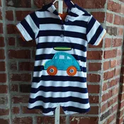 Newborn Terry Cloth Hooded One Piece with Appliqued Beach Buggy & Surfboard | Mud Pie