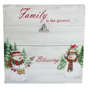 10" Lighted Snowman Family Blessing Christmas Canvas Wall Art with Photo Clip
