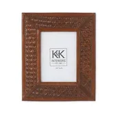 12 Inch Tan Leather Basket Weave Photo Frame (5x7)
