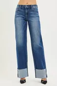 RISEN Mid Rise Wide Straight Jeans With Wide Cuff (Online Exclusive)