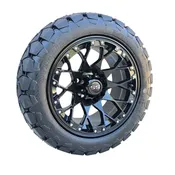 14" Glossy Black Golf Cart Wheels/ Tires 22x10-14 All Terrain, EZGO/Club Car/YMH