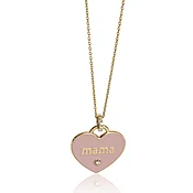 14K Yellow Gold Pink Enamel & Diamond Mama Heart Pendant, .06 Ctw.