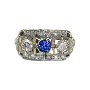 14K White Gold Art Deco Sapphire & Diamond Ring