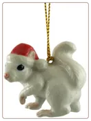 White Squirrel with Santa Hat Ornament