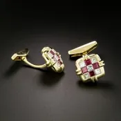 Estate 18K Ruby and Diamond Checkerboard Cuff Links