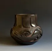 Phyllis Tafoya - Santa Clara Pueblo Carved Blackware Jar with Avanyu Design — Kimosabé Vintage Southwest - Taos -