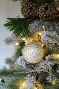 3.5" Capiz Glittered Dotted Ball Orn (Gold/White)
