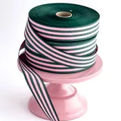Chic & Paper Cotton Ribbon Multistripes Forest Green/Candy Pink 35mm