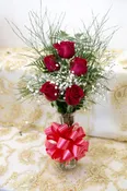 5 Red Roses w/Vase + Ribbon — Minervas Flowers