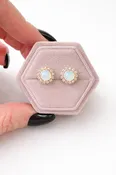 Aurora Opal Halo Stud Earrings- Gold