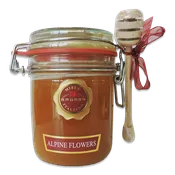 BREZZO – Raw Alpine Flower Honey in Gift jar with wooden Honey Dipper – 14.1 oz