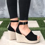 Adalyn Espadrille Black Platform Wedges in Black