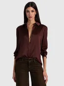 Alice + Olivia - Willa '70s Collared Placket Top - Dark Chocolate
