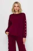 Joh Apparel - Katri French Scuba Pearl Top: WINE / XL / 52082FT