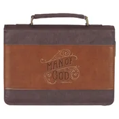Man of God Honey-Brown and Espresso Faux Leather Bible Cover Medium- 1 Timothy 6:11