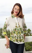 3/4 Sleeve Leaf Print Rome Style In Voile