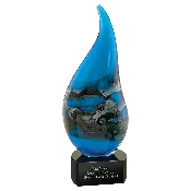 11 1/2" Blue with Gray and White Accent Curved Raindrop Art Glass