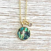 Abalone Shell Cross Charm Necklace