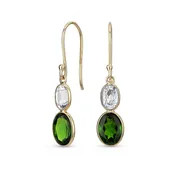 10K Gold Faceted Emerald-Green Natural Stone Bezel Set Oval Drop Earrings