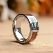 8mm Abalone Shell and Koa Wood Inlay Tungsten Ring