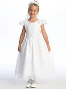 209 Girls White First Communion Dress w/ Embroidered Tulle & Sequins
