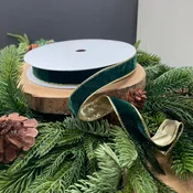 1"x20Y Wired Velvet Ribbon with Metallic Edge Green