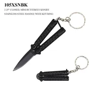 Mini Butterfly Keychain Black Stainless-Steel Blade & Handle w/Texture SKU 105SNBK