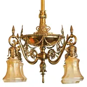American 4-Lite Chandelier with Acid Etched Vasaline Glass Shades
