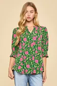 Wild Blooms Smocked 3/4 Sleeve Lizzy Top