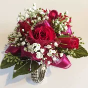 Red Rose Wristlet Burgundy Ribbon