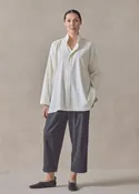 brushed cotton slim a-line shirt with double stand collar and stepped insert-long (cream)