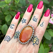 GEMSTONE Large Oval Carnelian Ring: Size 9.5