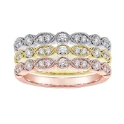 0.90 CT Round Diamond Wedding Tri-Color Gold Stackable Bands/Rings