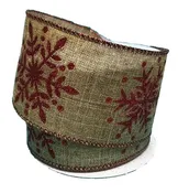 2.5" x 10yd - Wired, Burlap, Red Glittered Snowflakes