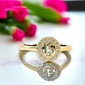 15 quinceanera open size ring in 18k of gold plated