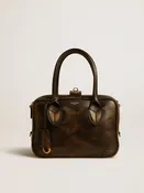 Vita Bag aus schwarzem Distressed-Leder mit goldfarbenen Details