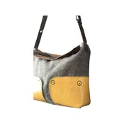 British Purse/Bag made from Yellow Leather German Kitbag, Vintage Swiss army blanket, Suede Flap, Vintage Leather Strap