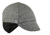 Black Houndstooth Wool Flannel Ear Flap Cap