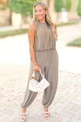 A Good Thing Going Bubble Hem Sleeveless Top in Taupe