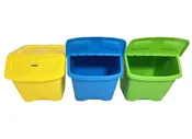 10-Gal Stackable Shutter Bins, 3-Piece Recycling Storage Set, Multi-Color
