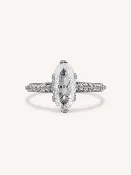 Art Deco Moval Shaped Diamond & Knife Edge Vintage Engagement Ring